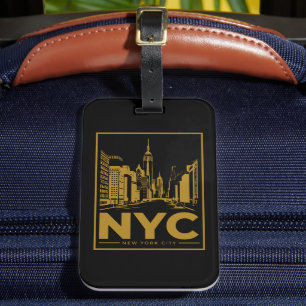New York City Skyline – Vintage Guld & Svart Bagagebricka