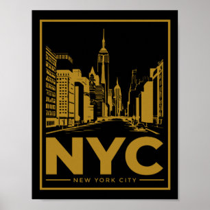 New York City Skyline – Vintage Guld & Svart Poster