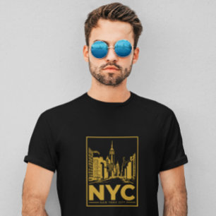 New York City Skyline – Vintage Guld & Svart T Shirt