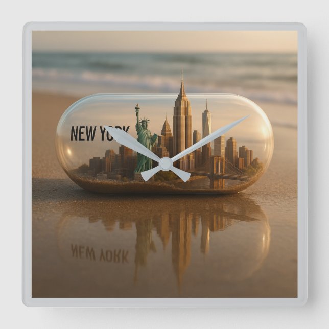 New York City Skyline Wall Clock Fyrkantig Klocka (Framsida)