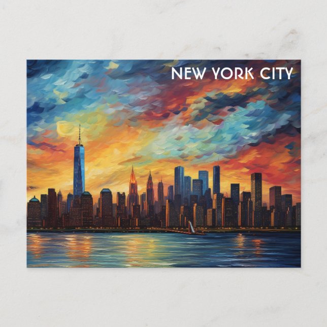 New York City Skyline Watercolor Sunset Vykort (Framsida)