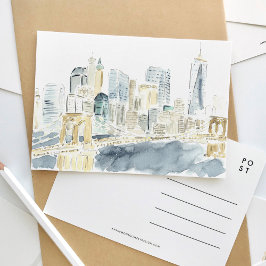New York City Skyline Watercolor Travel-vykort Inbjudan Vykort