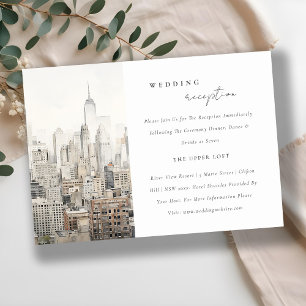 New York City Skyline Watercolor Wedding Reception Tilläggskort