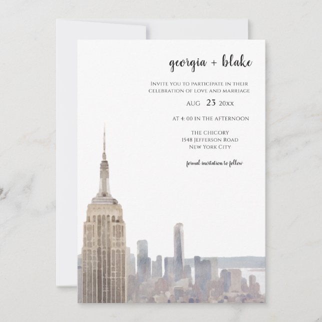 New York City Skyline Wedding Invite with Photo Inbjudningar (Framsida)