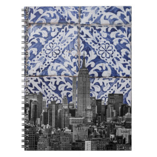 New York City Skyscrapers Möt portugisiska plattor Anteckningsbok