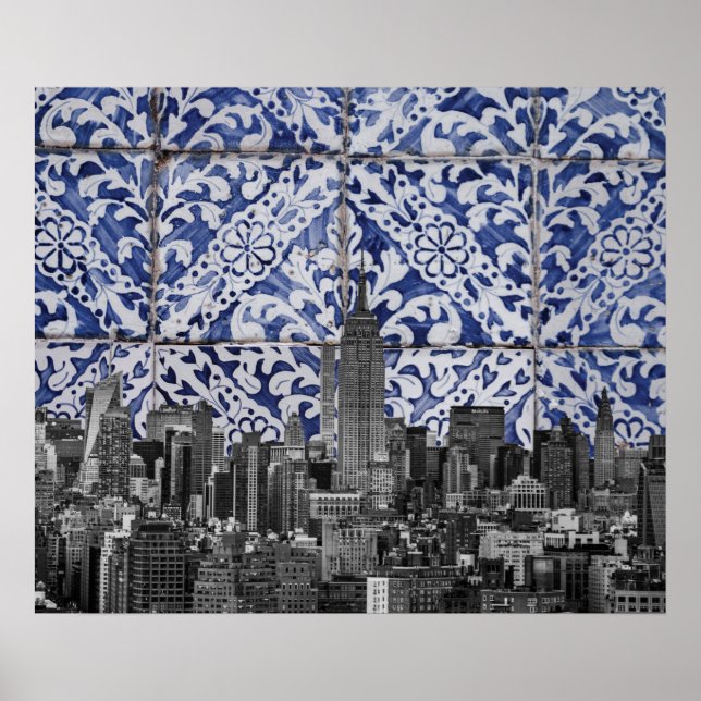New York City Skyscrapers Möt portugisiska plattor Poster (Framsidan)