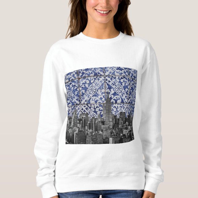 New York City Skyscrapers Möt portugisiska plattor T Shirt (Framsida)