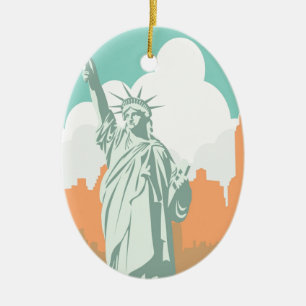 New York City Sleeps aldrig Vintage Julgransprydnad Keramik