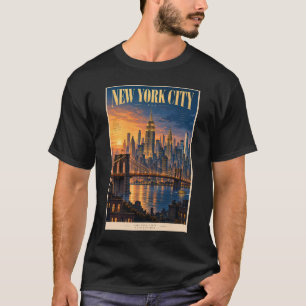 New York City Solnedgång Illustration Resa Konst R T Shirt