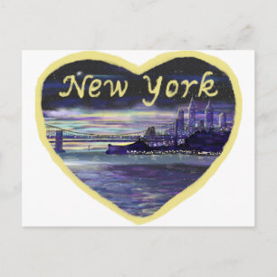 New York City Solnedgång Lila Stadssiluett Målning Vykort