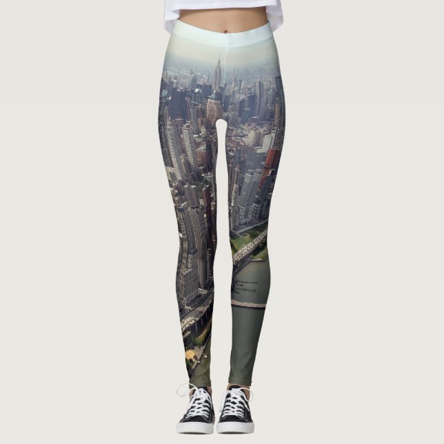 New York City Stadssiluett Flod Manhattan NYC Urba Leggings (Framsida)