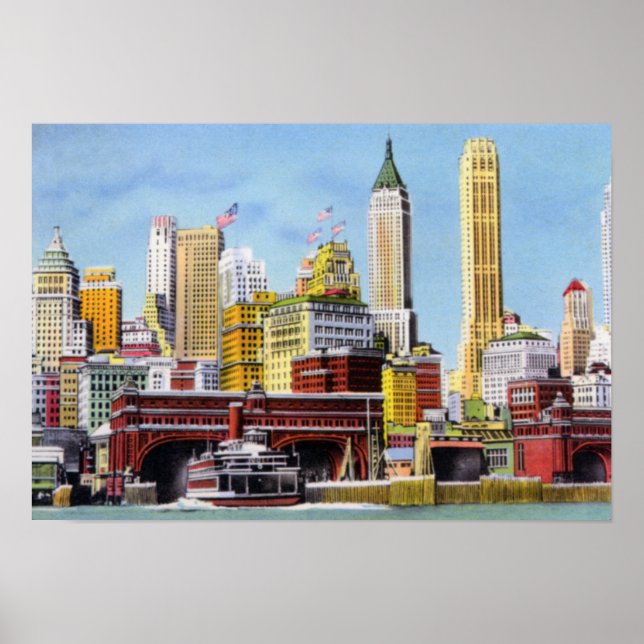 New York City Staten Island Ferry och Skyline Poster (Framsidan)