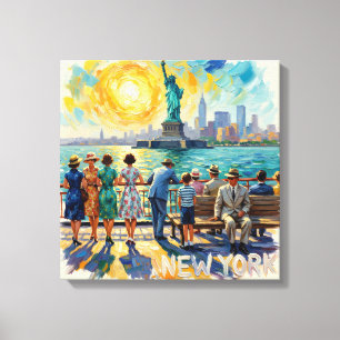 New York City Statue Liberty Vintage Sträckt Konse Canvastryck