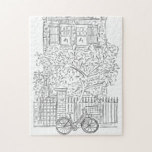 New York City Stoop Black and White Jigszle Puzzle Pussel
