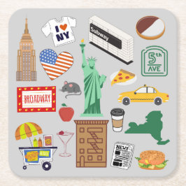 New York City Symboler Underlägg Papper Kvadrat