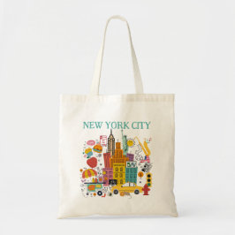 New York City Tecknad Stil Tote Bag Tygkasse