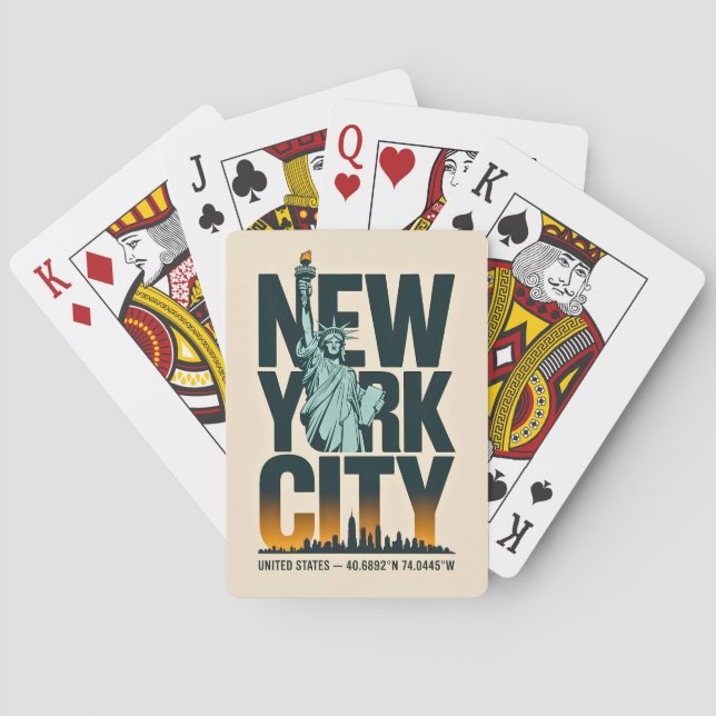 New York City Typography Frihetsgudinnan Skyline Casinokort (Baksidan)