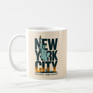 New York City Typography Frihetsgudinnan Skyline Kaffemugg