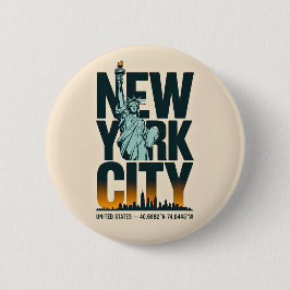 New York City Typography Frihetsgudinnan Skyline Knapp