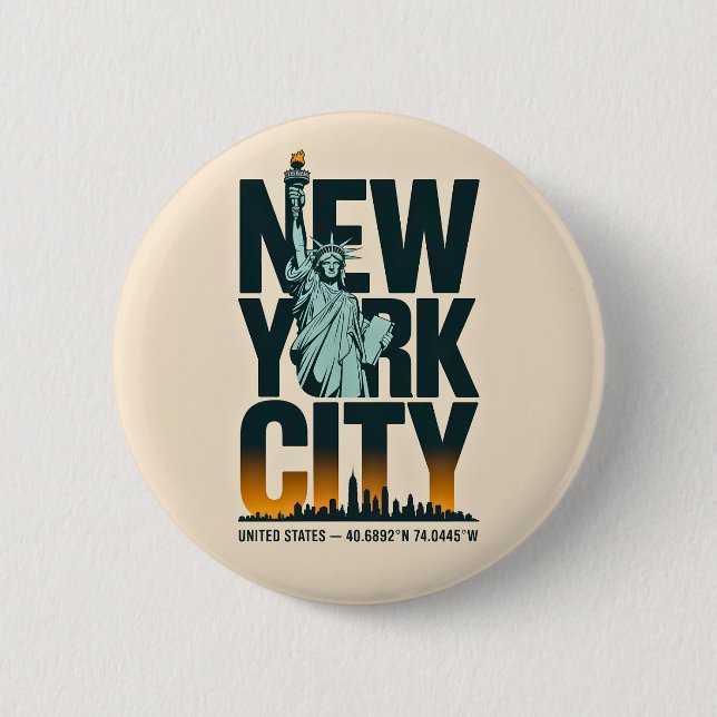 New York City Typography Frihetsgudinnan Skyline Knapp (Framsida)