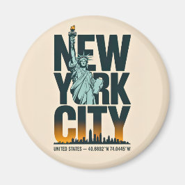 New York City Typography Frihetsgudinnan Skyline Magnet