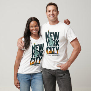 New York City Typography Frihetsgudinnan Skyline T Shirt