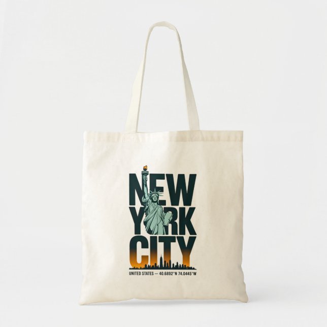 New York City Typography Frihetsgudinnan Skyline Tygkasse (Framsidan)