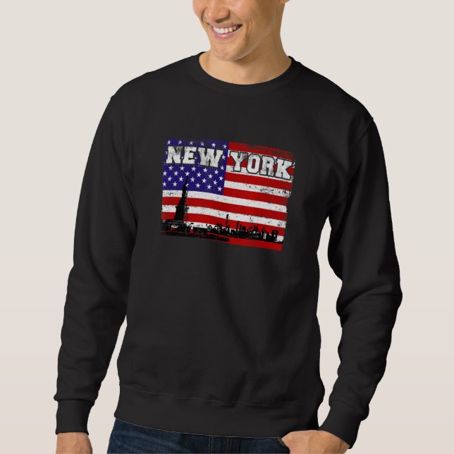 New York City Usa Amerika Lång Ärmad Tröja (Framsida)