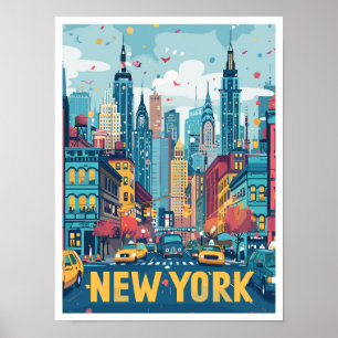 New York City USA Art Vintage resor Illustration Poster