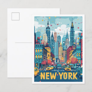 New York City USA Art Vintage resor Illustration Vykort