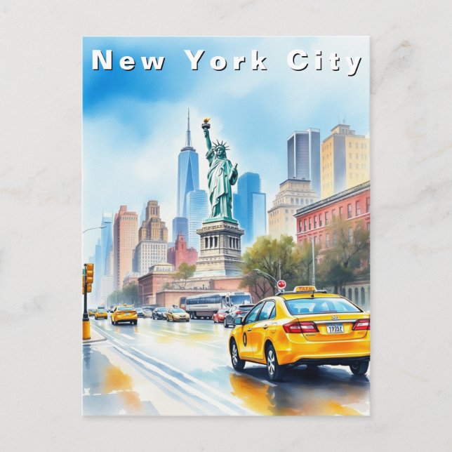 New York City USA Travel Watercolor  Vykort (Framsida)