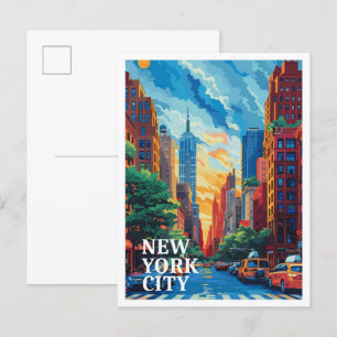 New York City USA Vintage konst reseillustration Vykort