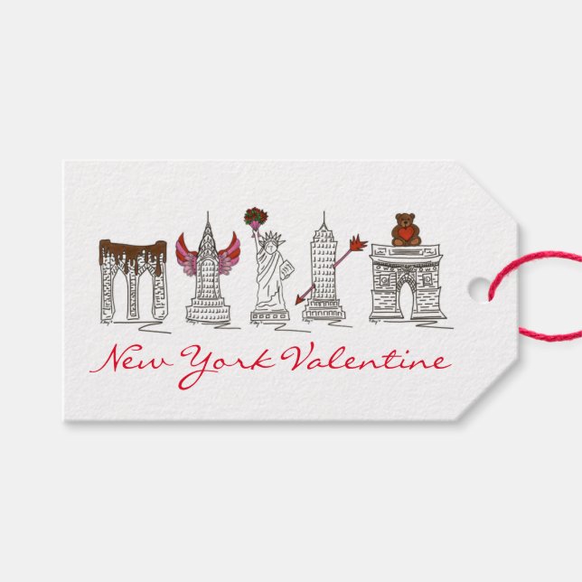 New York City Valentine NYC Landmarks Gift Märkre Presentetikett (Framsidan (Horisontell))