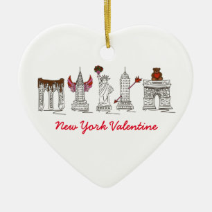 New York City Valentines Day NYC Heart Landmarks Julgransprydnad Keramik