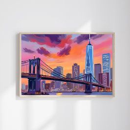 New York City Vattenfärgskylinjemåleri Bro Poster