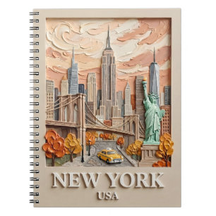 New York City Vintage 3D Texturerad Stadssilhuett Anteckningsbok