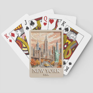 New York City Vintage 3D Texturerad Stadssilhuett Casinokort