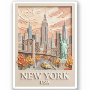 New York City Vintage 3D Texturerad Stadssilhuett Klistermärken