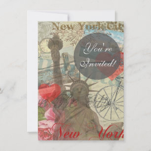 New York City Vintage Liberty Skyline Symbol Art Inbjudningar