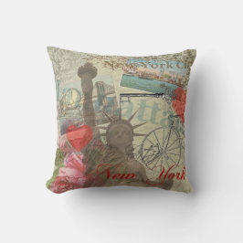 New York City Vintage Liberty Skyline Symbol Art Kudde