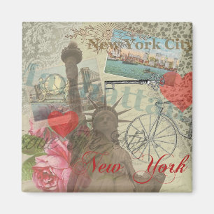 New York City Vintage Liberty Skyline Symbol Art Magnet
