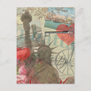 New York City Vintage Liberty Skyline Symbol Art Vykort