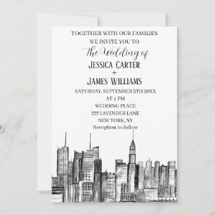 New York City Watercolor Destination Chic Bröllop Inbjudningar