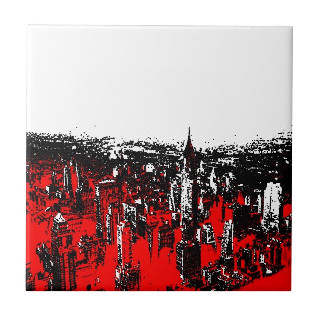 New York City White Red Pop Art Ceramic Tile Kakelplatta (Framsidan)