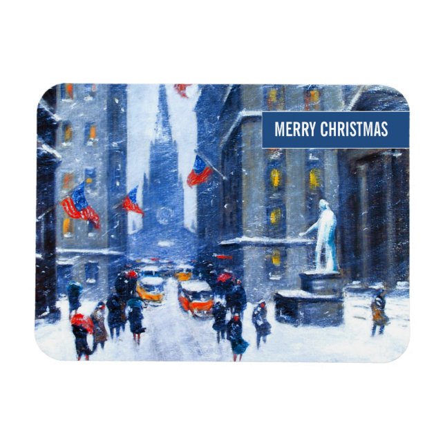 New York City.Winter. God konst jul Magnet (Horisontell)