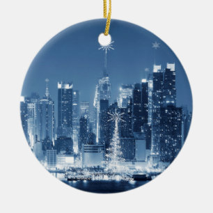 New-York City Winter Skyline jul Addition Julgransprydnad Keramik