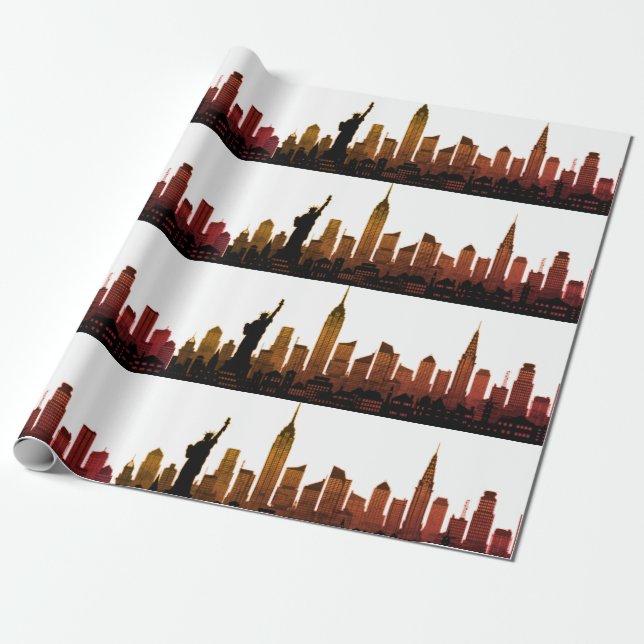 New York Citys siluett Brun Stor Äpple Modern Stad Presentpapper (Utrullad)