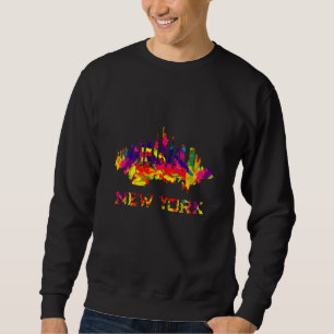New York Citys siluett ljus färgrik Lång Ärmad Tröja