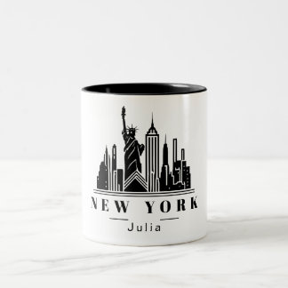 New York Cityscape Black Monochrome-Logotyp Två-Tonad Mugg