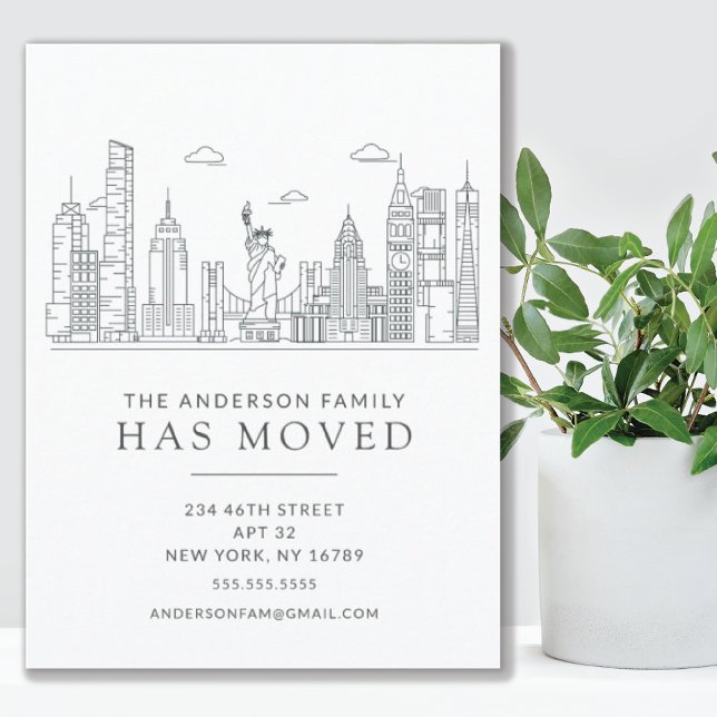 New York Cityscape Flytta Announcement Card Meddelande Vykort (Skapare uppladdad)